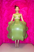 Green Balloon Dress- Inflatable Latex Sculptural Dress with Inflator