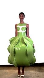 Green Balloon Dress- Inflatable Latex Sculptural Dress with Inflator